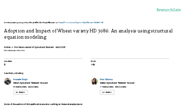 Adoption and Impact of Wheat Variety HD 3086